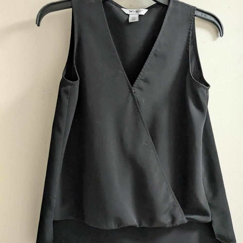 White House Black Market Sleeveless Wrap Blouse Black